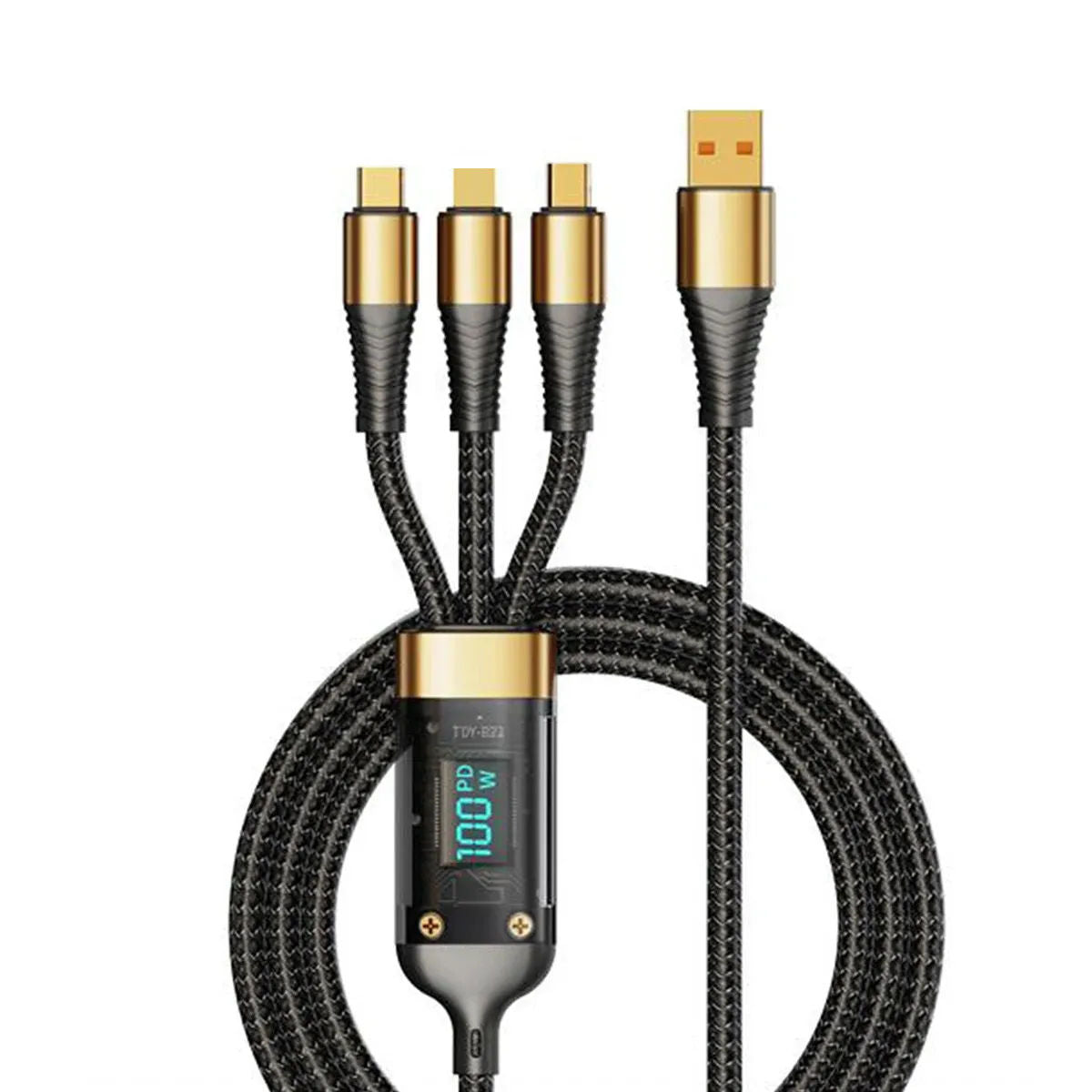 100W 3-in-1 Glow USB Charging Cable – USB-C, Micro-USB & Lightning (1.2 m Nylon Braided) - Everyday essentials