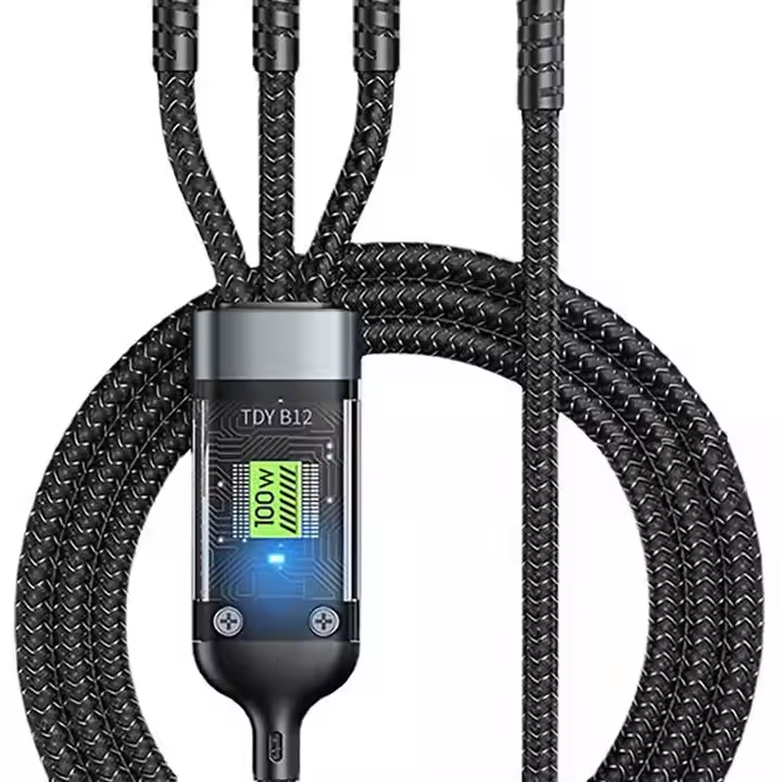 100W 3-in-1 Glow USB Charging Cable – USB-C, Micro-USB & Lightning (1.2 m Nylon Braided) - Everyday essentials