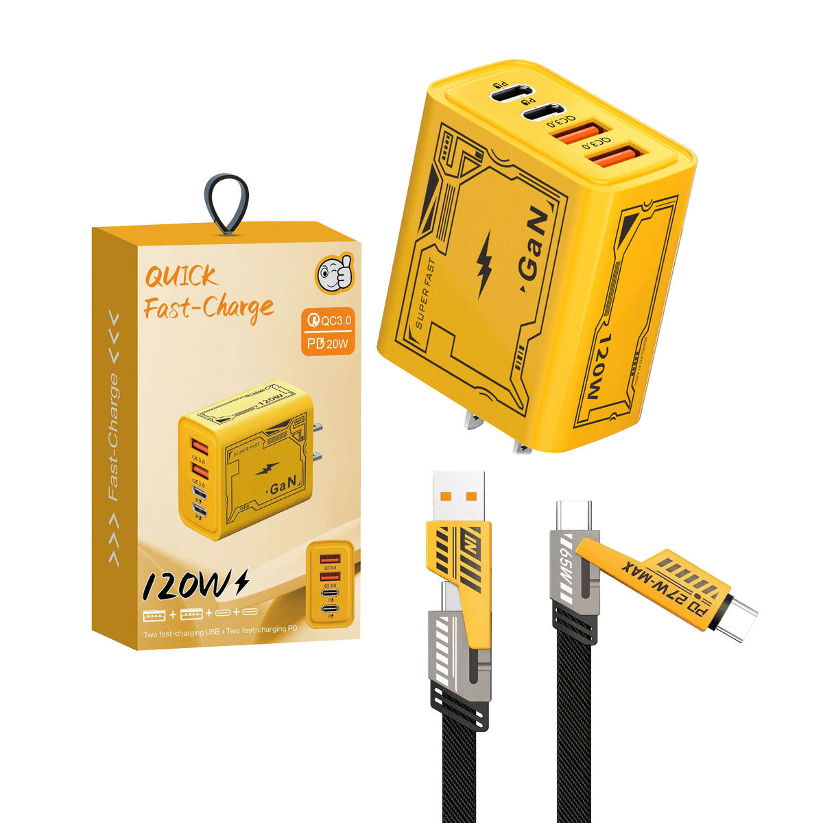 1⚡ Power Duo: 120W GaN Fast Charger + 4-in-1 Fast Charging Cable (US Plug) - Everyday essentials