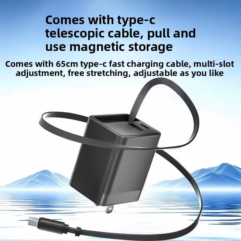 80W Fast Charging Adapter with Two Ports for USB USBC & Retractable Type C Data Power Cable for Efficient Charging - Everyday essentials