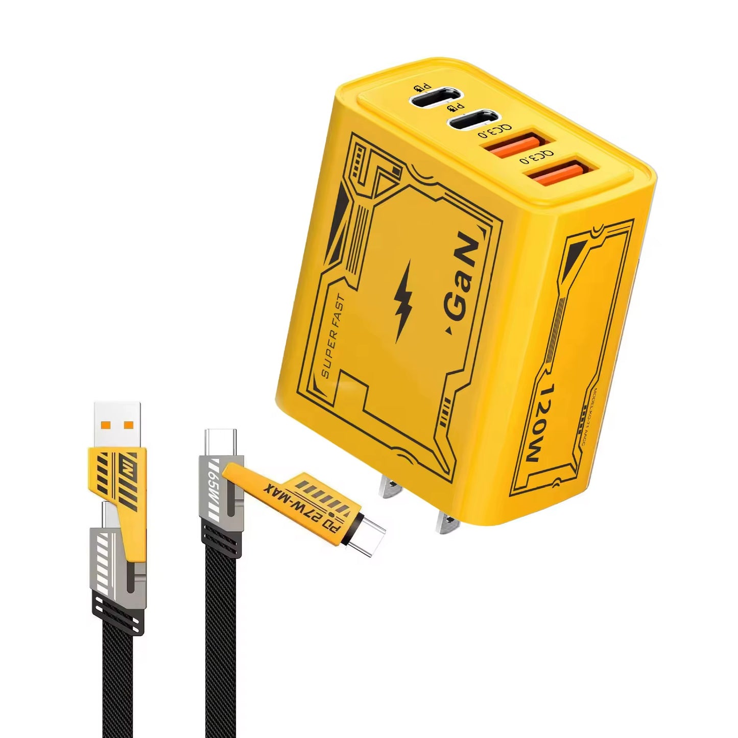 1⚡ Power Duo: 120W GaN Fast Charger + 4-in-1 Fast Charging Cable (US Plug) - Everyday essentials